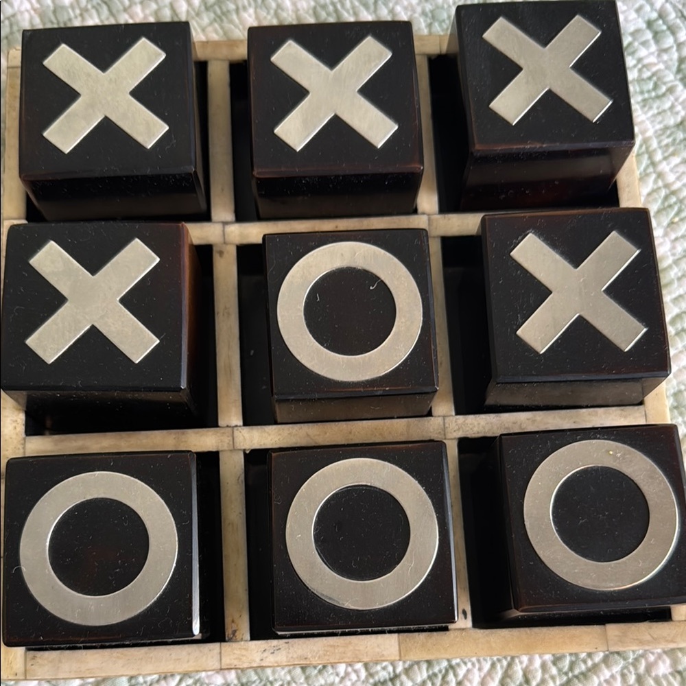 Wooden Tic Tac Toe Game with Silver Accents just got out of the box brand new